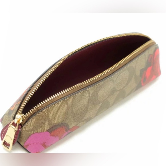 NEW Coach Jumbo Floral Khaki Multi Coated Canvas Pencil Case Makeup Bag - Picture 2 of 16